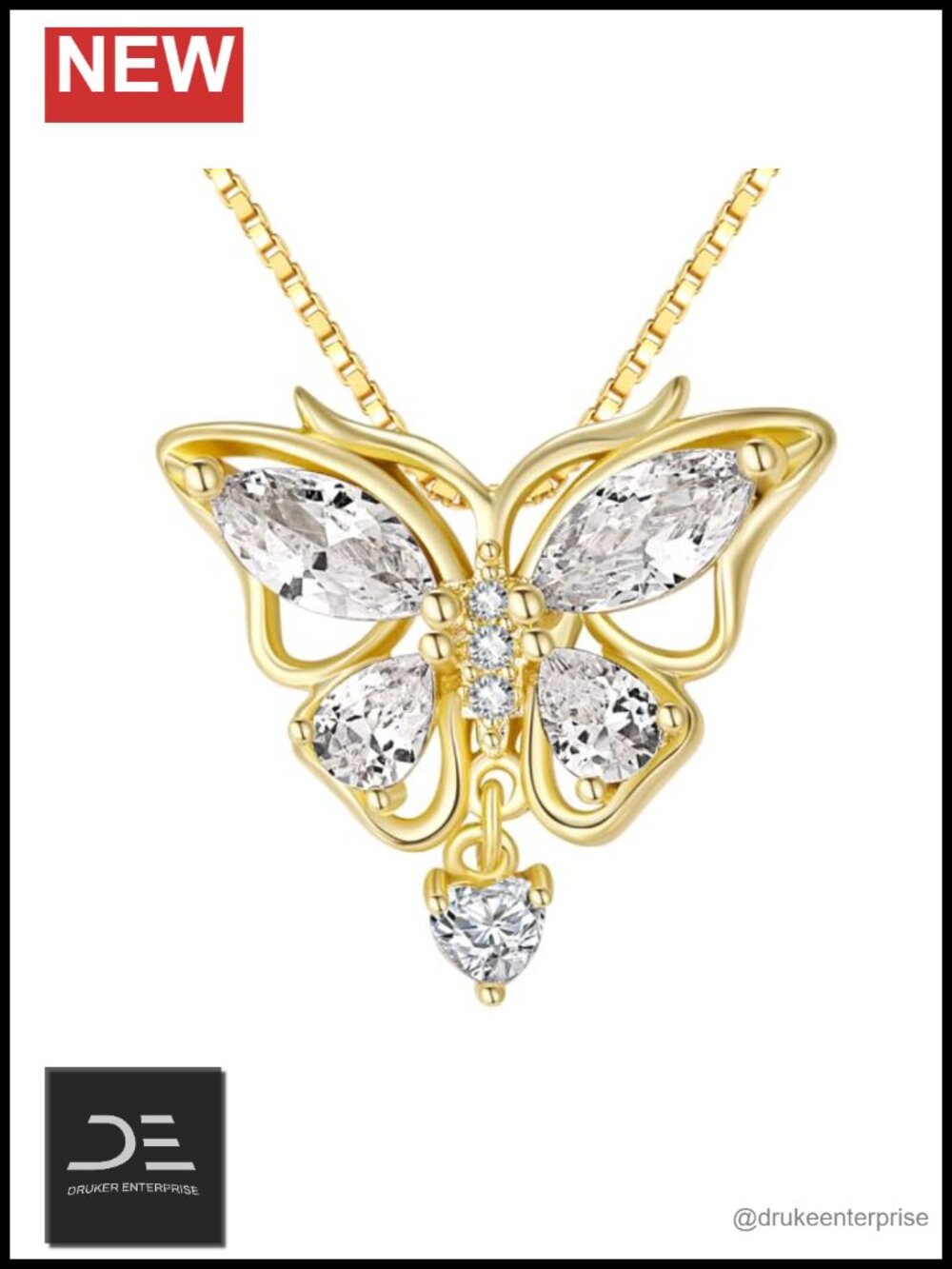 Butterfly Pendant Necklace 18K Gold Plated Ruby CZ Women Gift